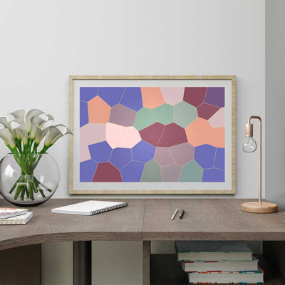 Balancing Act abstract geometric stained glass design art print by Claude & Leighton. Geometrical design home decor ideal for Pantone 2022 colour schemes for homes & offices.