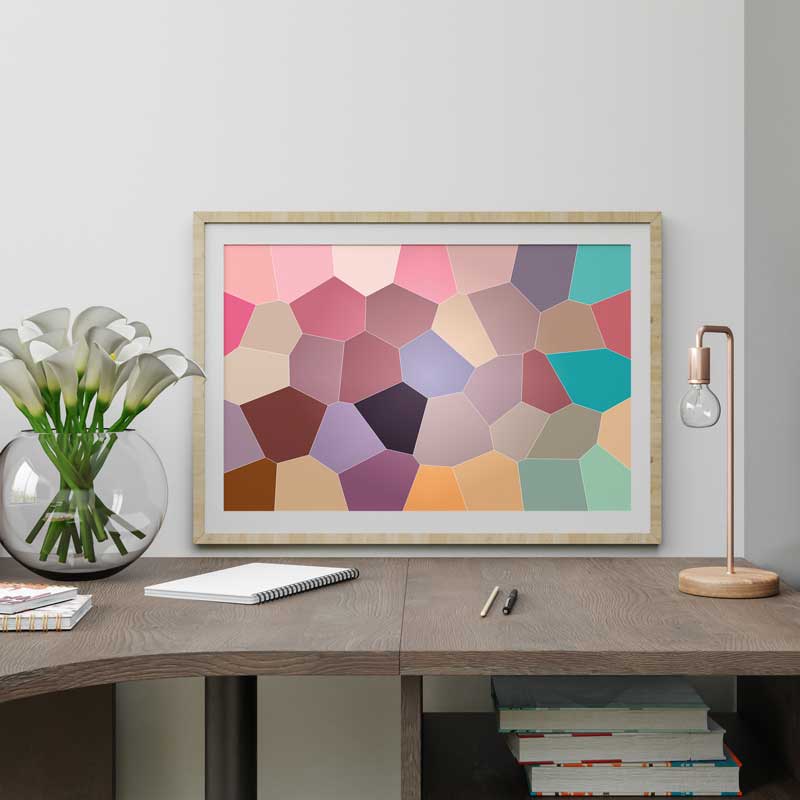 Beach abstract geometric design stained glass art poster by Claude & Leighton. Geometric design home decor for offices, studies & homes.