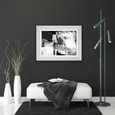 Black & white monochrome ART abstract art print by Claude & Leighton. Urban graffiti street style abstract artwork ideal for a cool work space, study or snug.