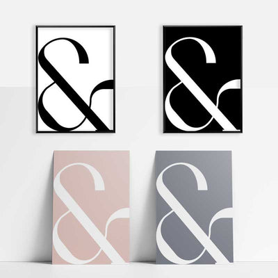 Contemporary Ampersand Typography Posters in four colour options at Claude & Leighton