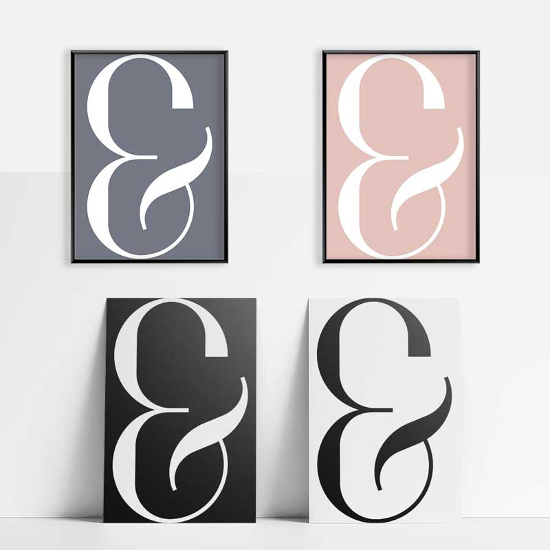 Elegant ampersand typography posters in various colours - Claude & Leighton