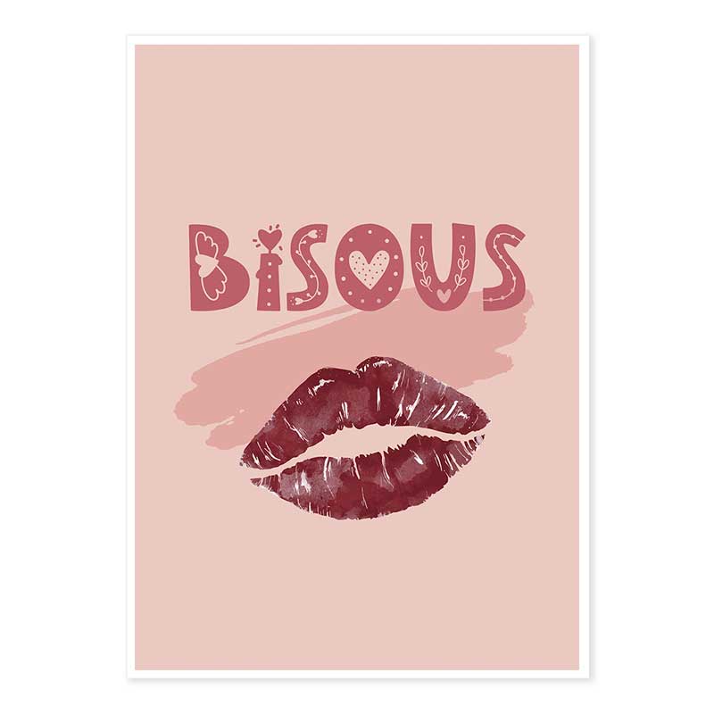 Bisous Kisses Typography Poster