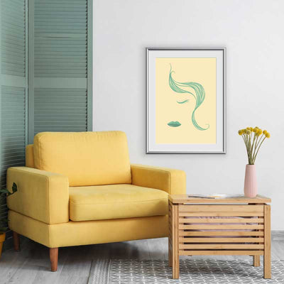 Little Miss in Spring Abstract Lines Female Face Poster by Claude & Leighton. Spring green & yellow line drawing art home decor ideal for living & work spaces.