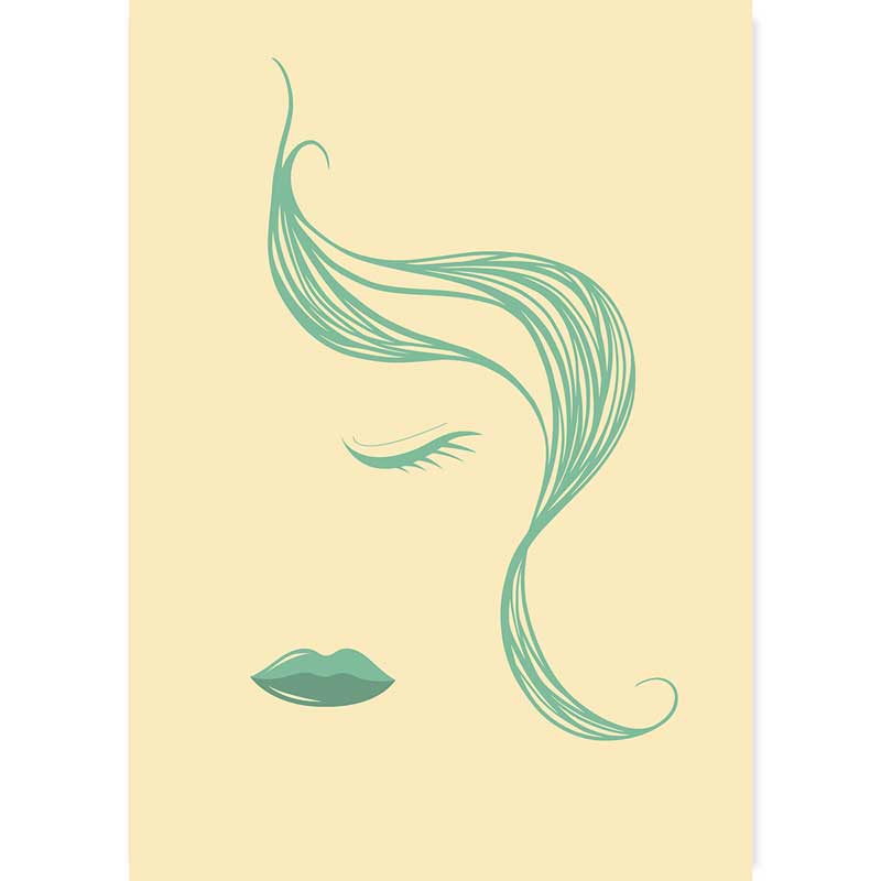 Little Miss in Spring Abstract Lines Female Face Poster by Claude & Leighton. Spring green & yellow line drawing art print.