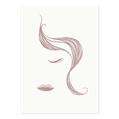 Pink Abstract Lines Female Faces  - gift set of 3 mini art prints