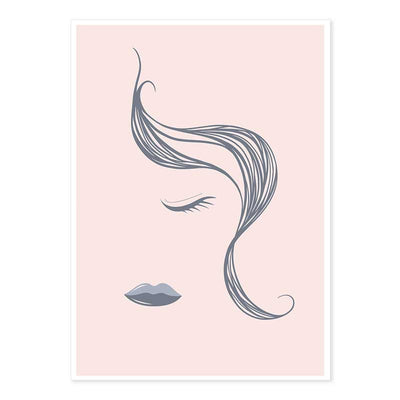 Pink & Grey Abstract Lines Female Faces  - gift set of 3 mini art prints