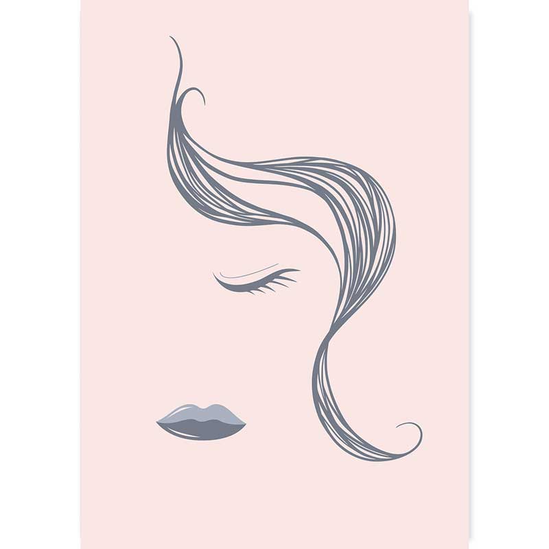 Little Miss Abstract Lines Female Face Poster - grey on dusky pink - Claude & Leighton