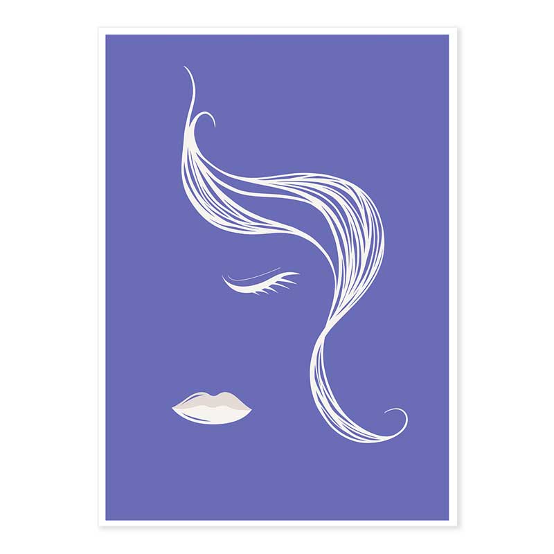 Very Peri & White Little Miss Abstract Lines Female Face Poster