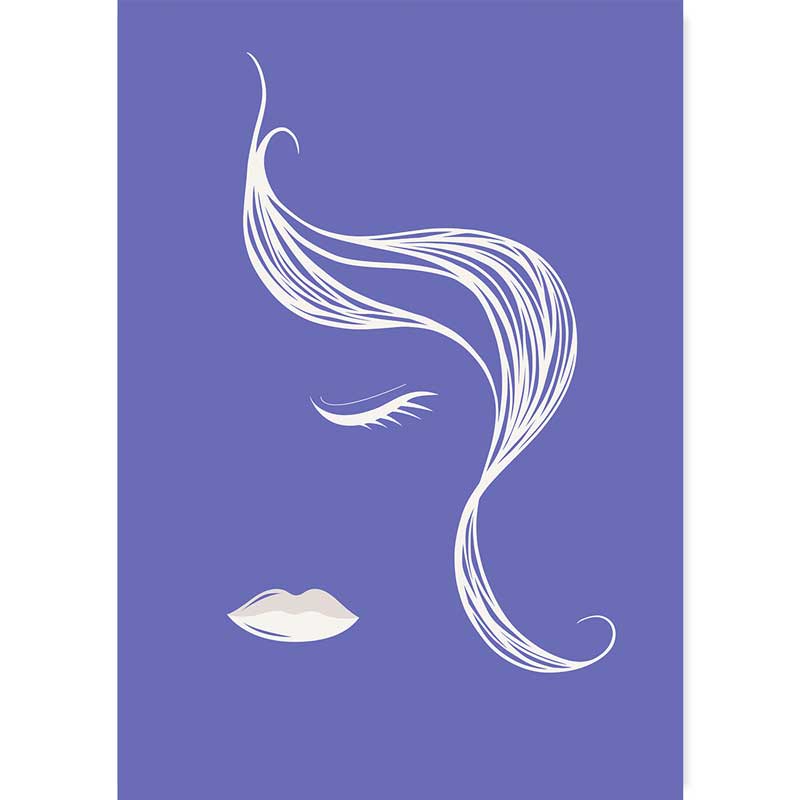 Very Peri & White Little Miss Abstract Lines Female Face Poster by Claude & Leighton. Violet blue line drawing art print.