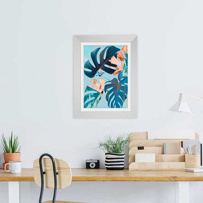 Blue & Copper Monstera Leaves Abstract Wall Art Print by Claude & Leighton 