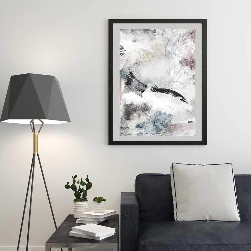 Black & white abstract mountain landscape - digital original artwork - Swept Away wall art print by Claude & Leighton