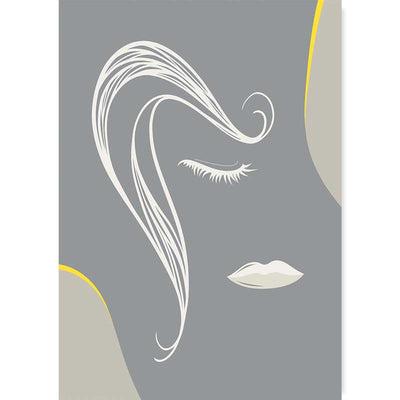 Illuminating Yellow/Ultimate Gray Abstract Lines Female Face Poster at Claude & Leighton