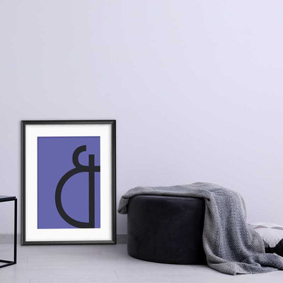 Black on Very Peri Tall Ampersand Typography Poster by Claude & Leighton. And sign home decor ideal for Pantone 2022 violet blue colour schemes for homes & offices.