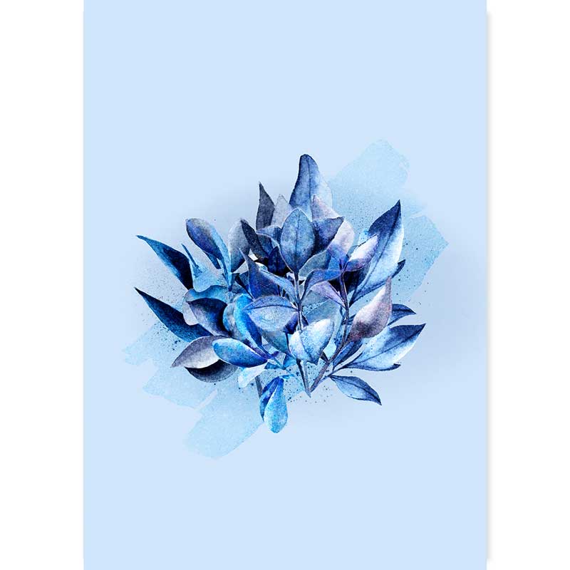 Blissful Blue Leaves I botanical art print - watercolour leaves and petals wall art by Claude & Leighton
