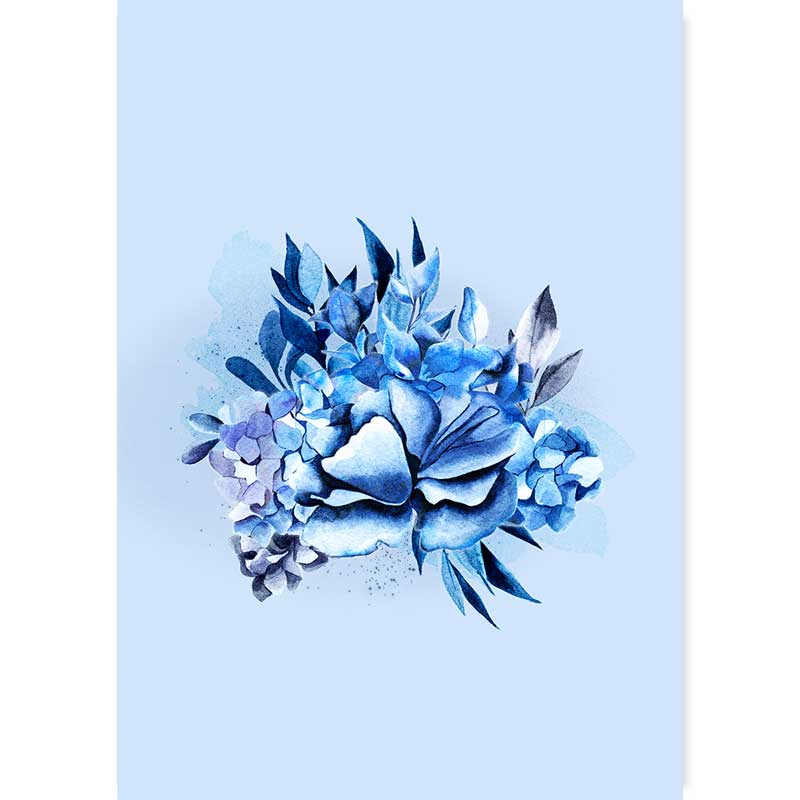 Blissful Blue Leaves II botanical art print - watercolour leaves and petals wall art by Claude & Leighton