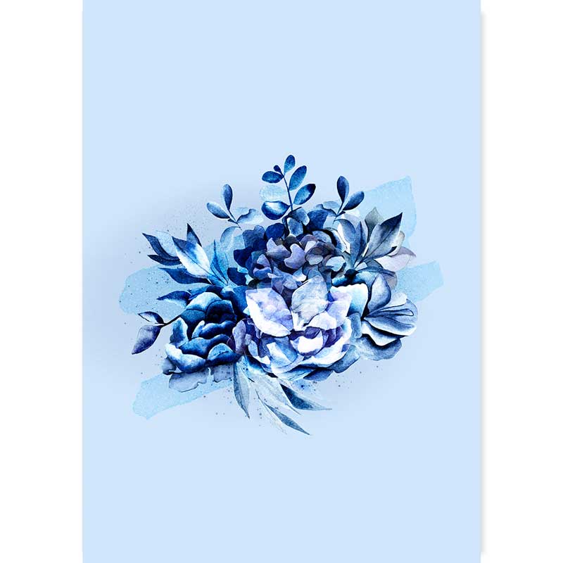 Blissful Blue Leaves III botanical art print - watercolour leaves and petals wall art by Claude & Leighton