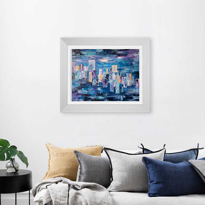 Blue Abstract Cityscape Art Print - framed bedroom - Claude & Leighton