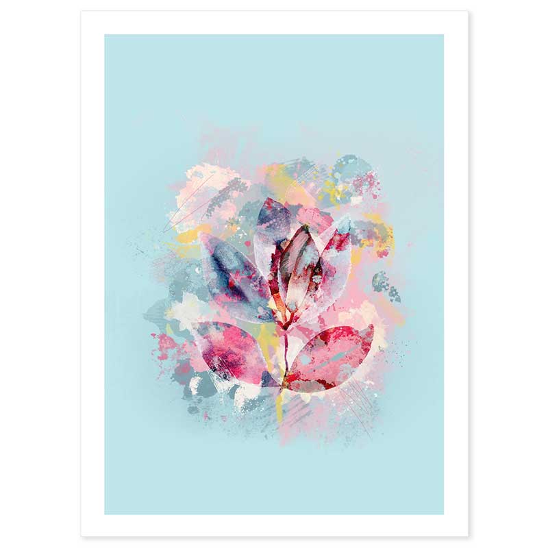 Pastel Blue Abstract Floral Leaves wall art print