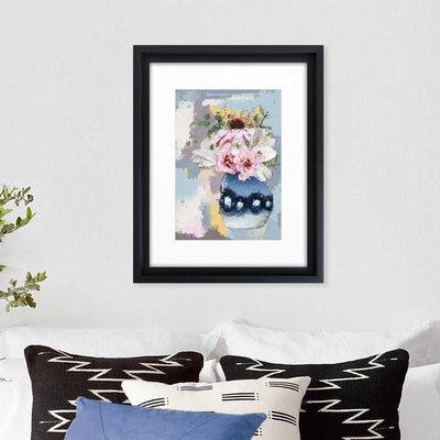 Framed Blue Vase of Pink & White Flowers Art Print in Bedroom - Claude & Leighton