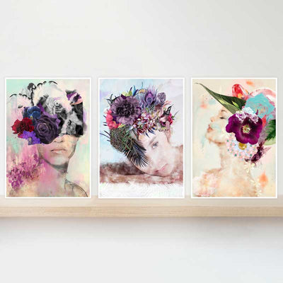 Gift set of 3 Feminine portrait mini wall art prints at Claude & Leighton