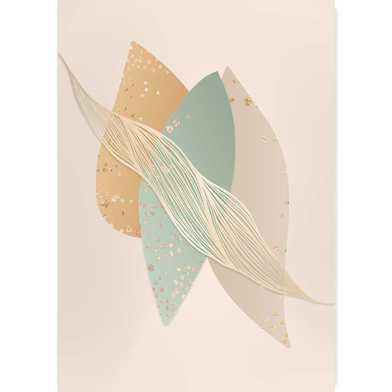 Gold Flake II Abstract Shapes Art Print by Claude & Leighton. Geometric design art in muted shades of pale green and gold.