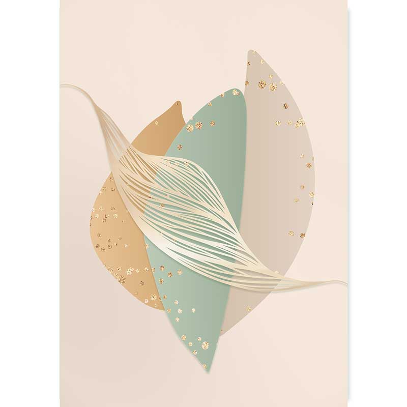 Gold Flake I Abstract Shapes Art Print by Claude & Leighton. Geometric design art in muted shades of pale green and gold.