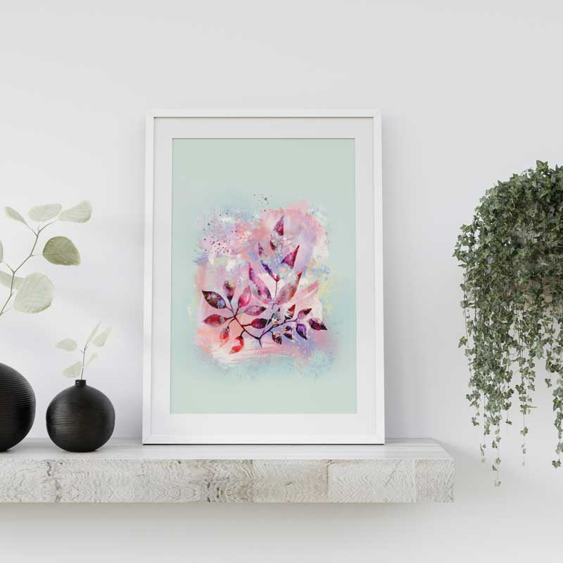 Pastel green abstract floral leaves wall art print by Claude & Leighton