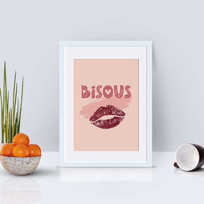 Bisous Kisses Typography Poster - framed lifestyle - Claude & Leighton