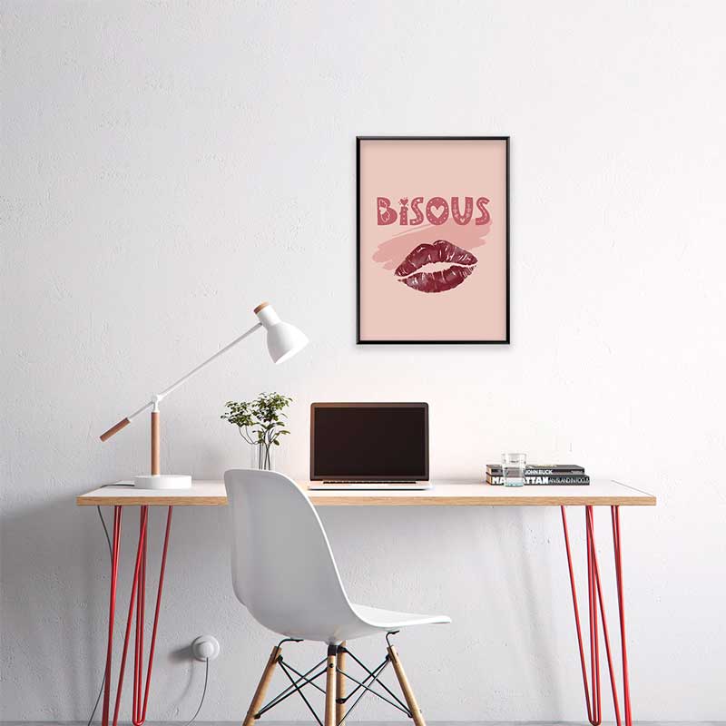 Red Bisous Kisses Typography Poster - framed office - Claude & Leighton