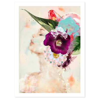 Lady with the Magenta Flower Portrait Art Print with 15mm border- Claude & Leighton