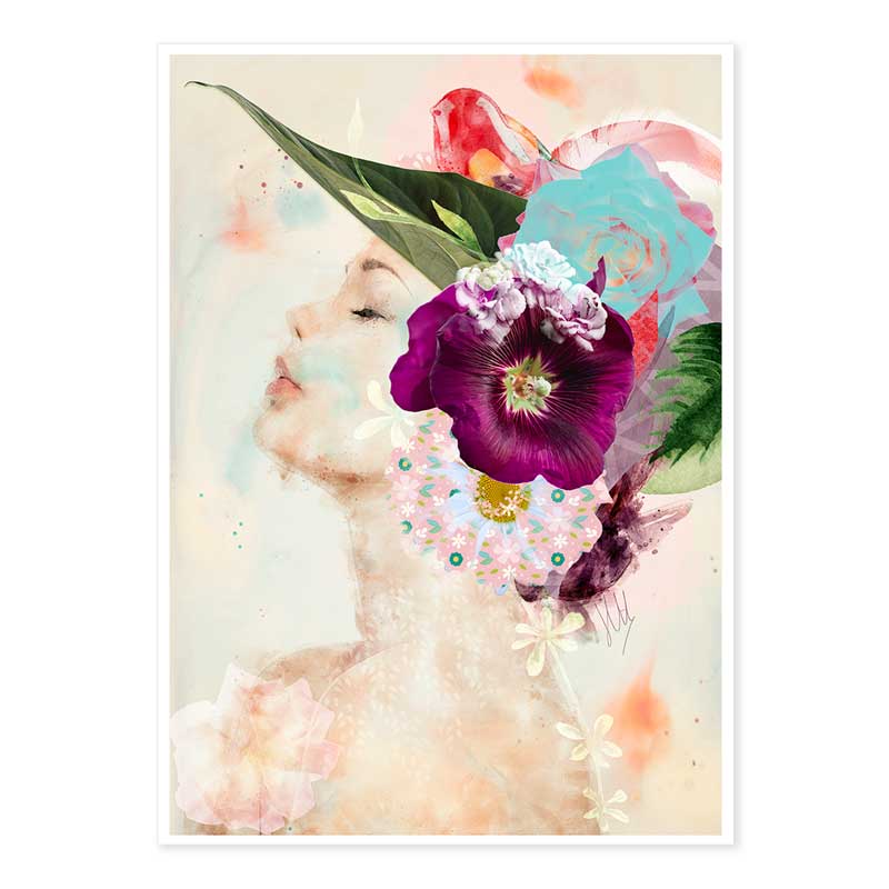 Lady with the Magenta Flower Portrait Art Print with 5mm border- Claude & Leighton