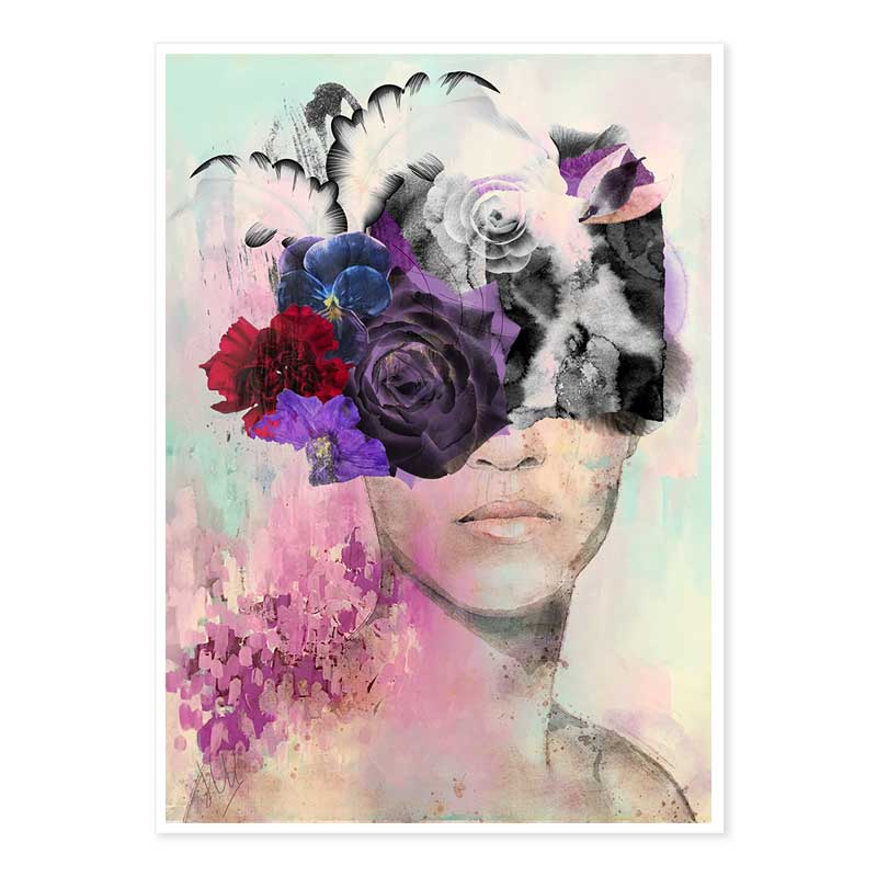 Woman with flower headpiece - Lady with the Purple Rose Portrait Art Print - 5mm border - Claude & Leighton
