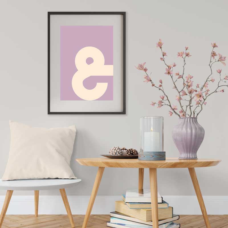 Rounded Ampersand Typography Poster in champagne & lavender by Claude & Leighton