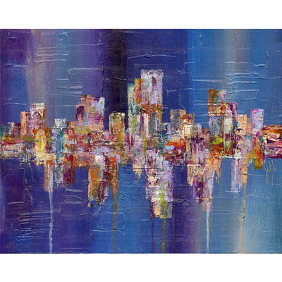 Blue & multicoloured abstract cityscape art print - Claude & Leighton
