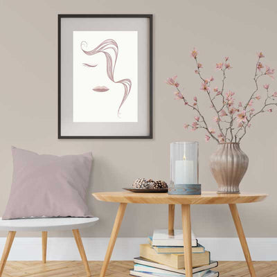 Abstract Lines Female Face with Pony TailPoster - pink on white - Claude & Leighton