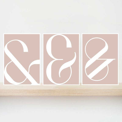 Pink Ampersand Typography gift set of 3 mini art prints by Claude & Leighton