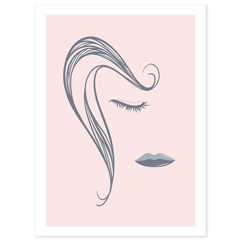 Abstract Lines Female Face Poster - pink & grey versions