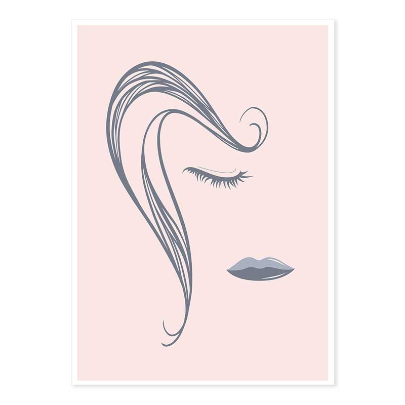 Abstract Lines Female Face Poster - pink & grey versions