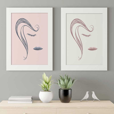 Abstract Lines Female Face Posters in pink and grey versions - Claude & Leighton