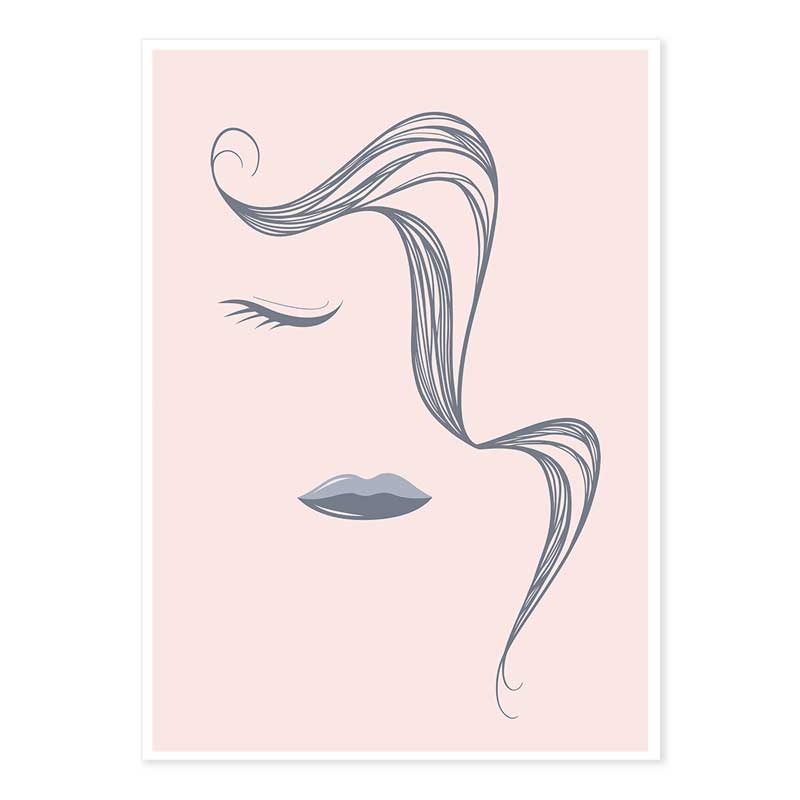 Abstract Lines Female Face with Pony Tail Poster - pink & grey versions
