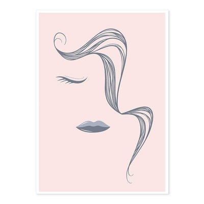Abstract Lines Female Face with Pony Tail Poster - pink & grey versions