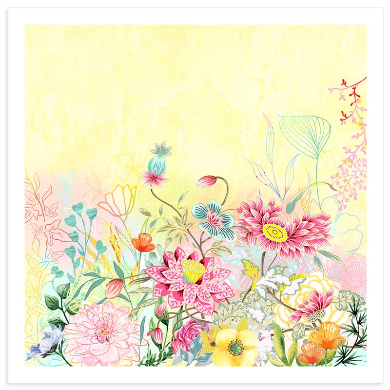 Pink & Yellow Pastel Flower Garden Art Print