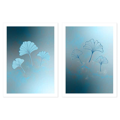Set of two Blue Ginkgo Leaves Trio Light & Dark Art Posters Prints 15mm borders - Claude & Leighton