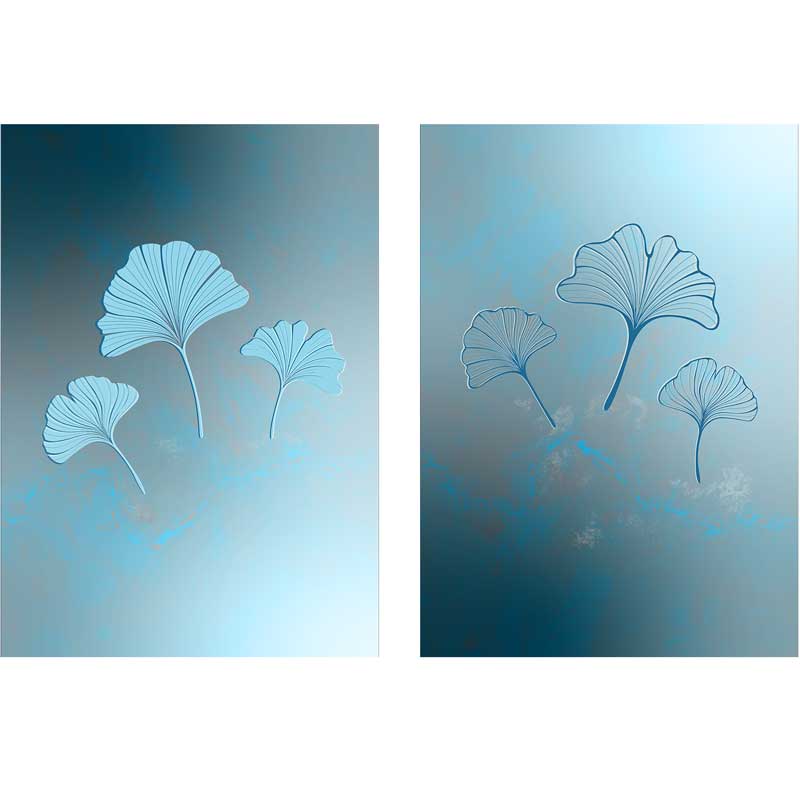 Set of two Blue Ginkgo Leaves Trio Light & Dark Art Posters Prints - Claude & Leighton