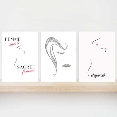 Gift set of 3 Female line art drawing mini art prints by Claude & Leighton