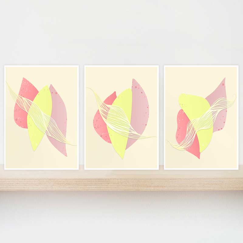 Gift set of 3 Summer Fruit Abstract mini art prints by Claude & Leighton