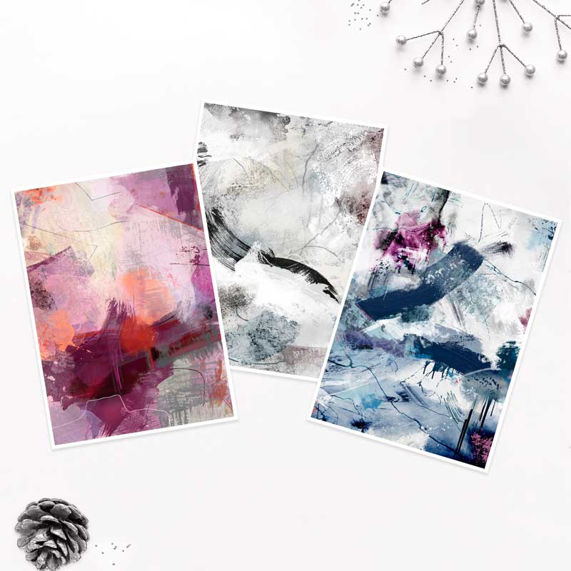 Gift set of black, blue & pink abstracts mini art prints by Claude & Leighton