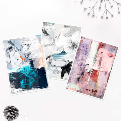 Gift set of blue & pink contemporary Abstracts mini art prints by Claude & Leighton