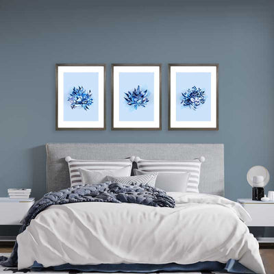 Blissful Blue Leaves II botanical art print by Claude & Leighton - watercolour leaves and petals wall art ideal for bedroom art 