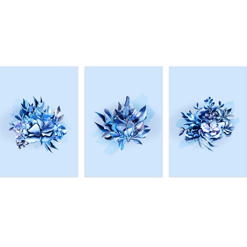 Set of 3 Blissful Blue Leaves botanical art prints by Claude & Leighton